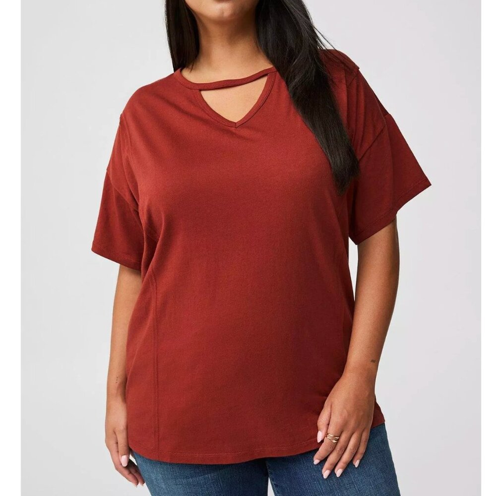 NWT Torrid Heritage Cotton Choker Seamed Tee in Fired Brick sz 4/4X/26